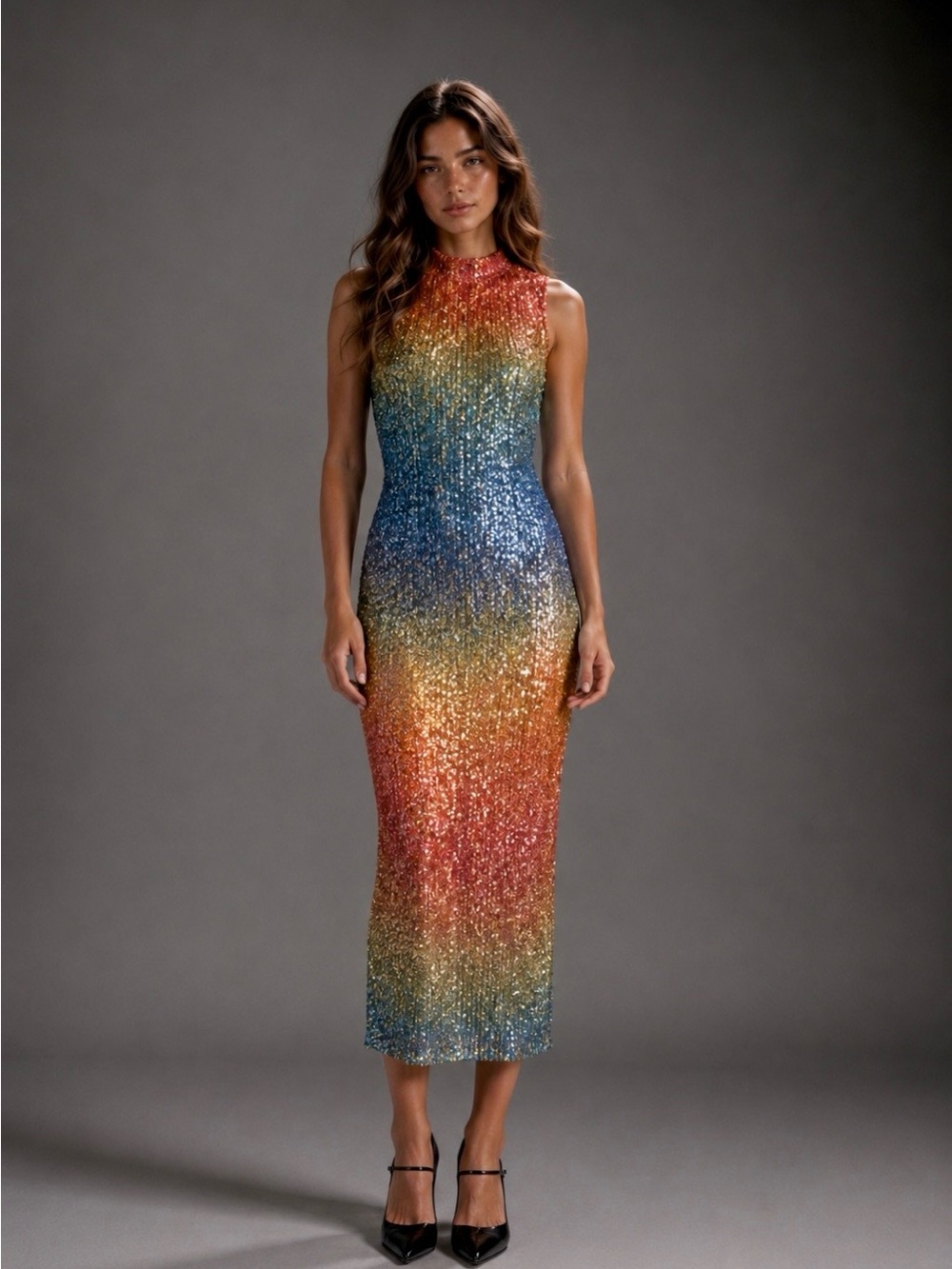 Watermelon Tourmaline Sequin Midi Dress Glamour